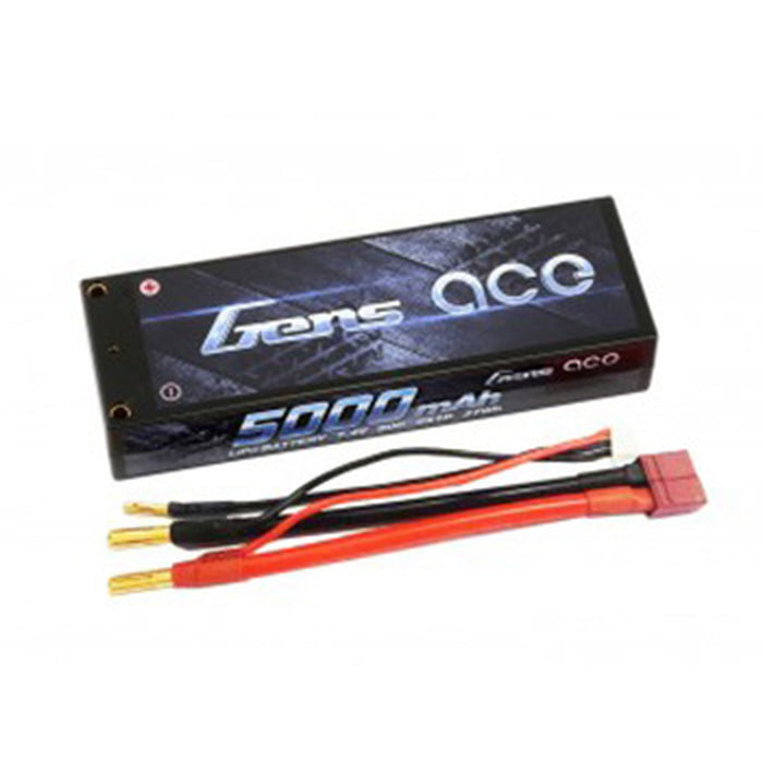Gens ace 5000mAh 7.4V 50C 2S1P HardCase Lipo Battery Pack 10# with 4.0mm Banana to Deans plug