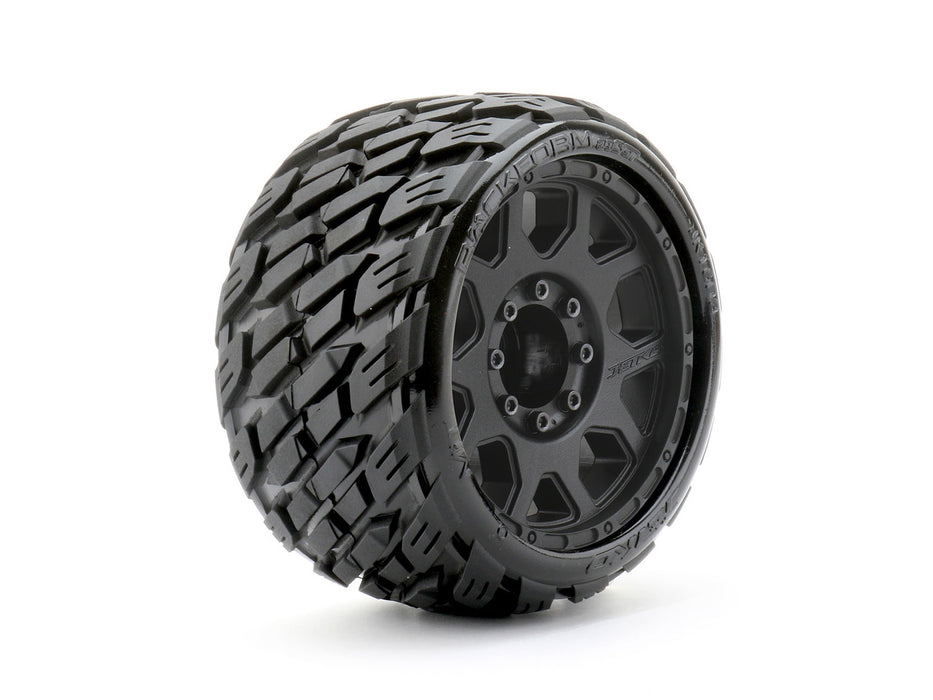1/8 SGT 3.8 Rockform Tires Mounted on Black Claw Rims, Medium Soft, Belted, 12mm (for Traxxas Hoss)