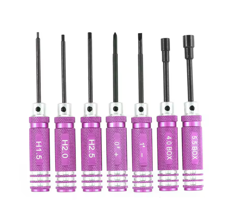 WORC WRC-T007P Mini Aluminum Driver Set 1.5mm 2.0mm 2.5mm Hex Allen 4.0mm 5.5mm Nut Flat Philips 7pc PINK