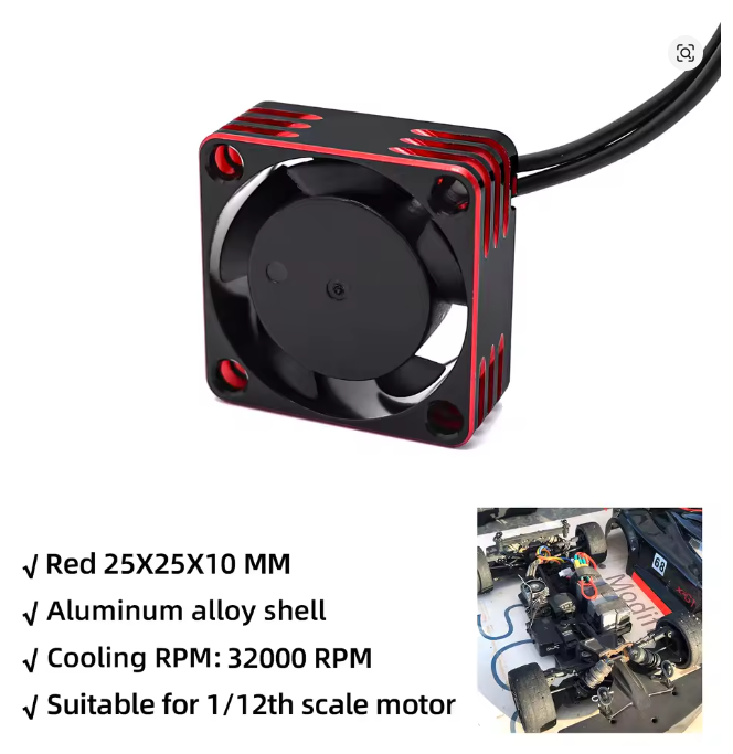 WORC WRC2510R Aluminum High Speed Cooling Fan 25x25mm x 10mm Motor ESC RED /Black WaterProof 8.4v 0.52A 32000rpm