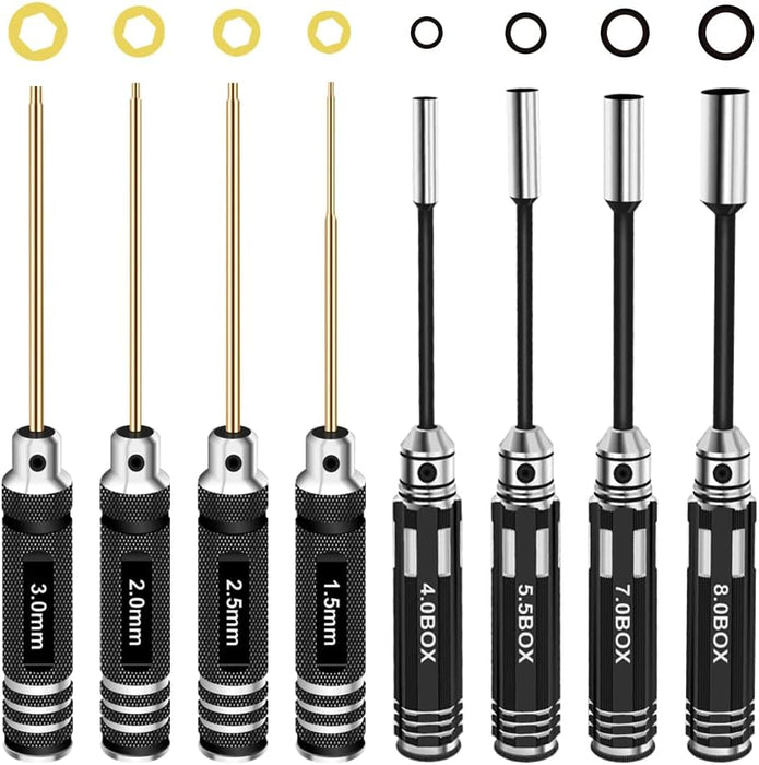 WRCDRIVERSET Hex Driver Set RC Tools Hex Allen Screwdriver RC Tool Kit 8pcs Titanium Hexagon Hex Allen Screwdriver Kit 1.5mm 2.0mm 2.5mm 3.0mm 4.0mm 5.5mm 7.0mm 8.0mm