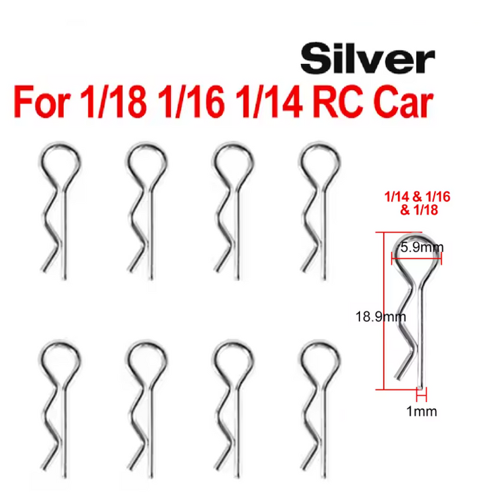 WORC Small Silver Bent Up Body Clips (8 Pack) 1/14 1/16 1/18 Scale WRC-16BC-S