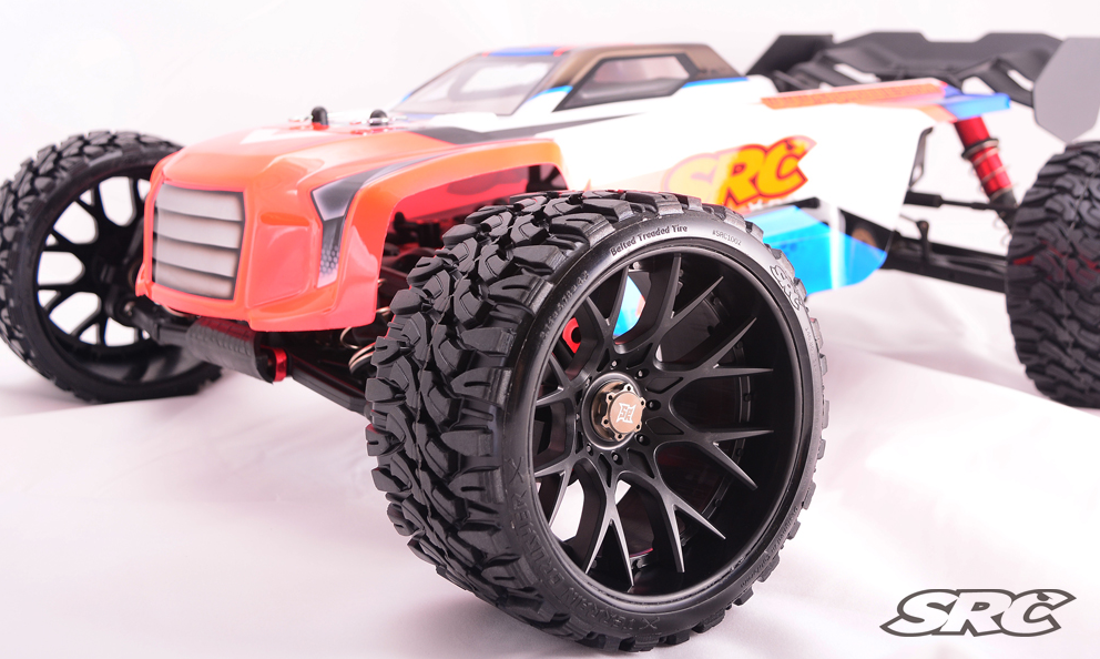 Sweep C1002B Monster Truck Terrain Crusher Black wheel Belted tire preglued 2pc set