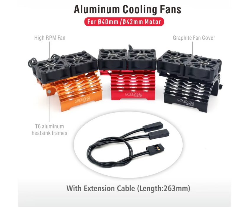 WORC WRC-HSF005BK 1/8 Clip on Heatsink Dual High Speed 30mm Cooling Fans 40mm 42mm 4268 4278 Motors Carbon Fiber Guard BLACK