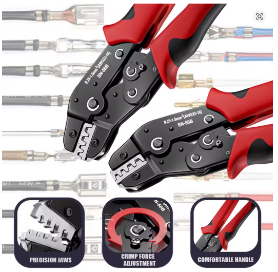WORC WRC-SN-58B Ratcheting Servo Lead & Terminal Crimping Tool
For Dupont JST MOLEX Open Barrel Dupont Molex TE Terminals & EPC PCIE SATA Pins SN-58B