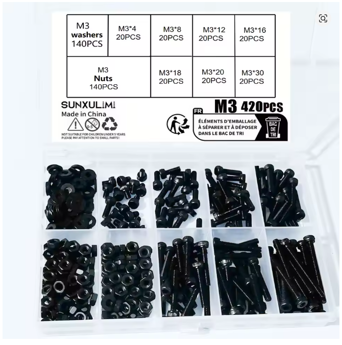 WORC Assorted 3mm M3 Socket Head Cap Screw Nut Box Allen Hex Steel 420pcs