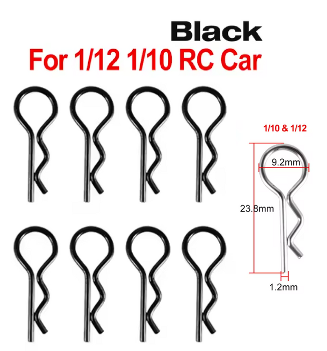 WORC BLACK Bent Up Body Clips (8 Pack) 1/10 1/12 Scale WRC-10BC-B