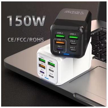 WORC USB C Charger Block 150W 6-Port GaN Super Fast Type C Charging Block 6 output US