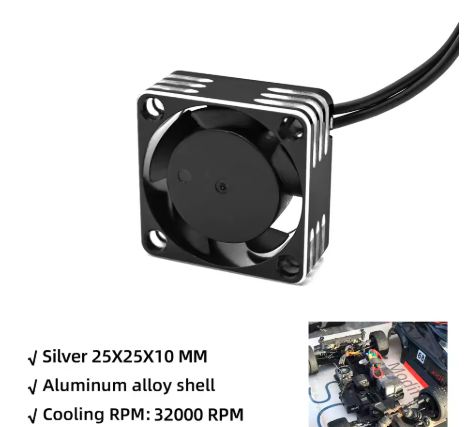 WORC WRC2510S Aluminum High Speed Cooling Fan 25x25mm x 10mm Motor ESC Silver /Black WaterProof 8.4v 0.52A 32000rpm