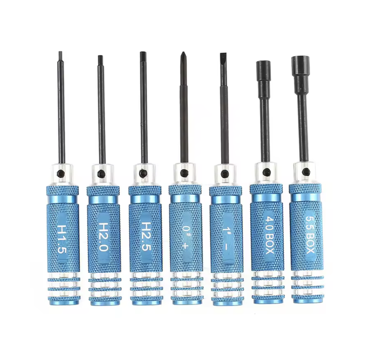 WORC WRC-T007BL Mini Aluminum Driver Set 1.5mm 2.0mm 2.5mm Hex Allen 4.0mm 5.5mm Nut Flat Philips 7pc BLUE