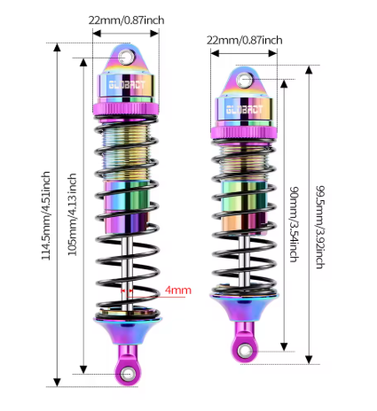 WORC WRC-SLH-SHKS Oil Filled Threaded Aluminum Coil Over Shock Set Front Rear Traxxas Slash Stampede Bandit Torched Neo Chrome