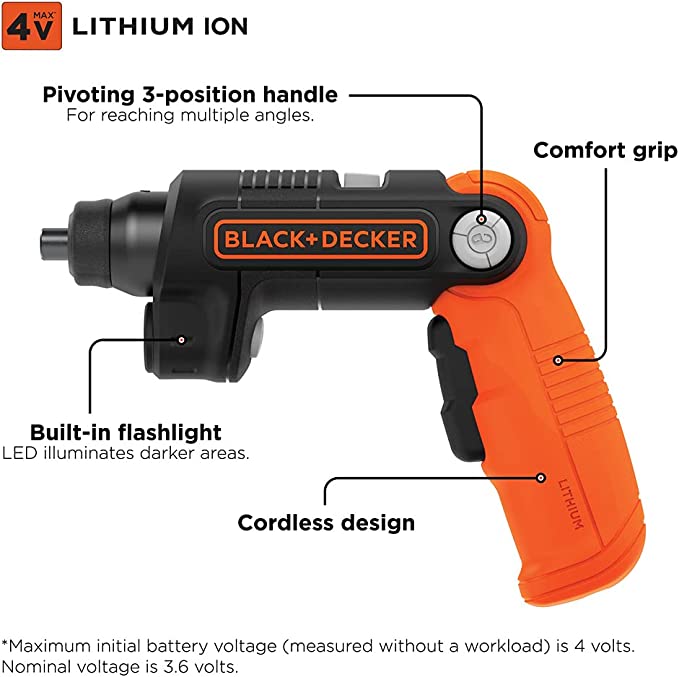 BLACK+DECKER 4V MAX* Cordless Screwdriver with LED Light (BDCSFL20C)