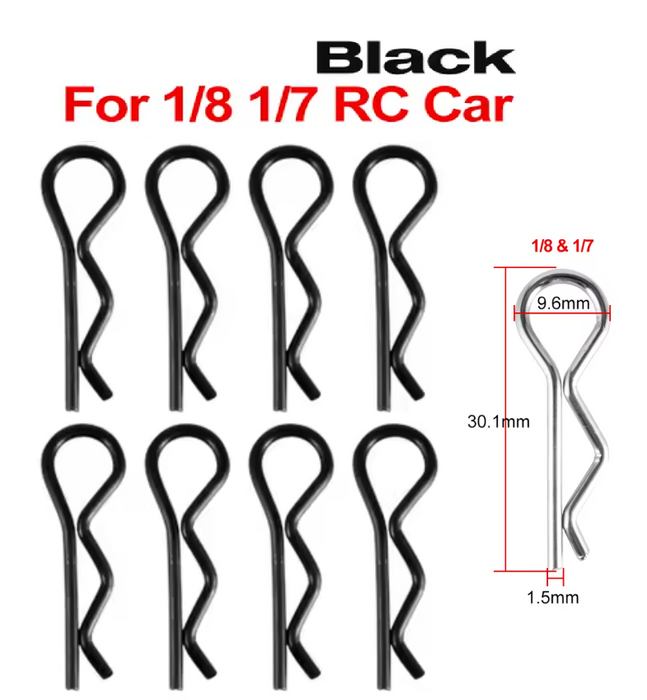 WORC BLACK Large Bent Up Body Clips (8 Pack) 1/8 1/7 Scale WRC-8BC-B