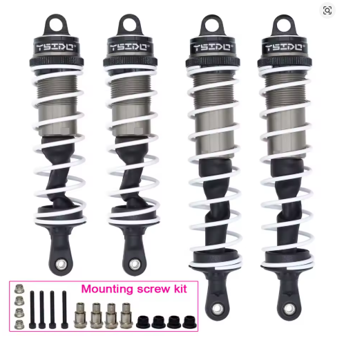 WORC 1/8 Grey Aluminum Threaded Body 120mm Front, 140mm Rear Shock Set with Springs Coil Over 1/7