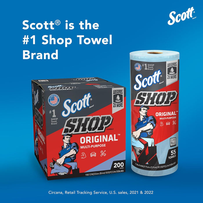 Scott® Shop Towels Original™ (55990), Blue Shop Towels, Big Rolls 11"x9.4" sheets, 60 Towels/Roll (1 Roll)