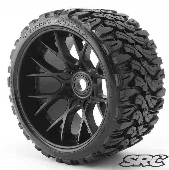 Sweep C1002B Monster Truck Terrain Crusher Black wheel Belted tire preglued 2pc set
