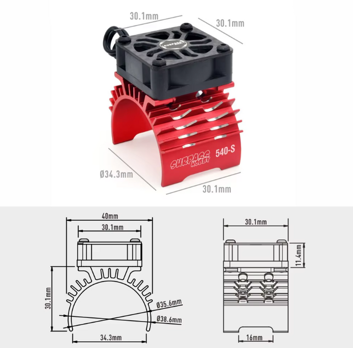 WORC WRC-HSF003R Clip on Motor Heatsink 30mm High Speed Cooling Fan 540 550 3660 3665 Carbon Fiber Guard RED