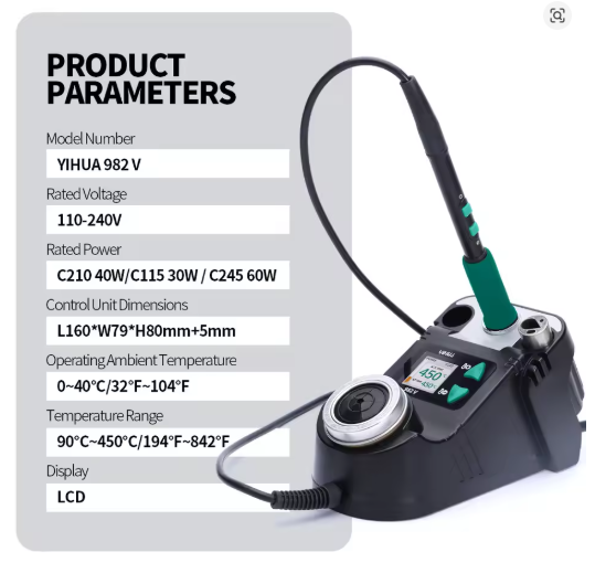 WORC YIHUA 982-V Precision Solder Station with Fast Heating Micro Fine Tip C210 Soldering Iron Remote Control Handle with Solder and optional Tips