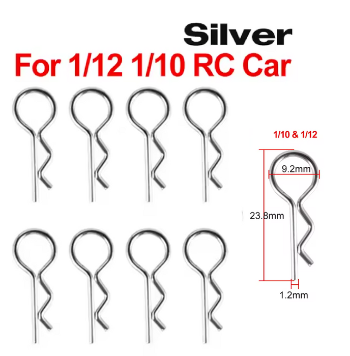 WORC SILVER Bent Up Body Clips (8 Pack) 1/10 1/12 Scale WRC-10BC-S
