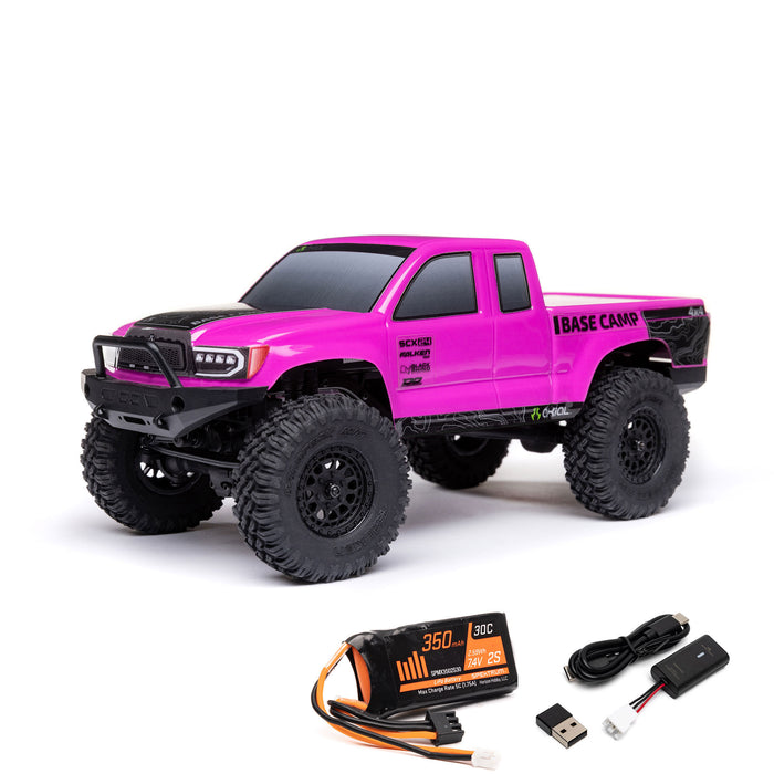 Axial AXI-1219T3 1/24 SCX24 Base Camp 4WD Rock Crawler Brushed RTR with Battery & Charger, PINK