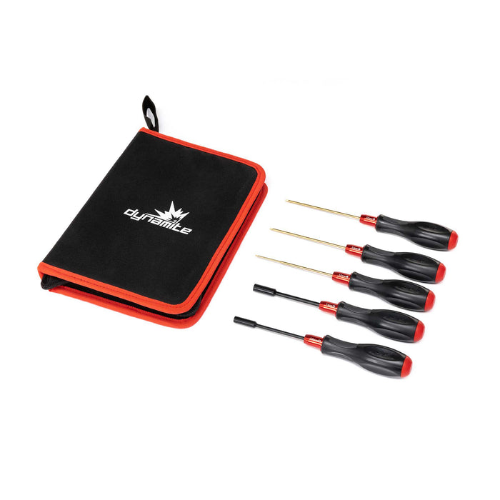 Dynamite DYNT3030 Metric Hex Allen & Nut Wrench Driver Set, (5) with case 1.5,2.0, 2.5mm Hex, 5.5, 7.0mm Nut Drivers