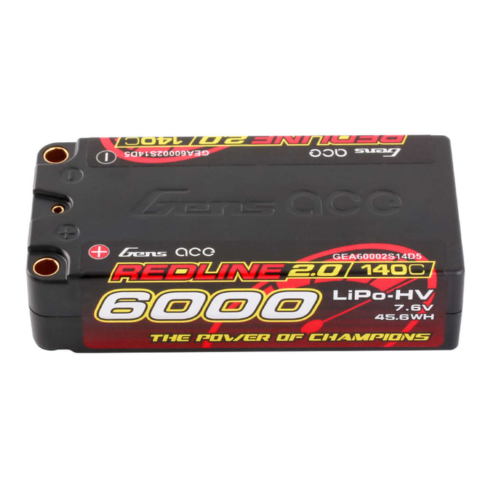 Gens Ace GEA60002S14D5 7.6V 6000mAh 2S 140C LiHV Shorty 5.0mm bullet Redline 2.0 LIPO