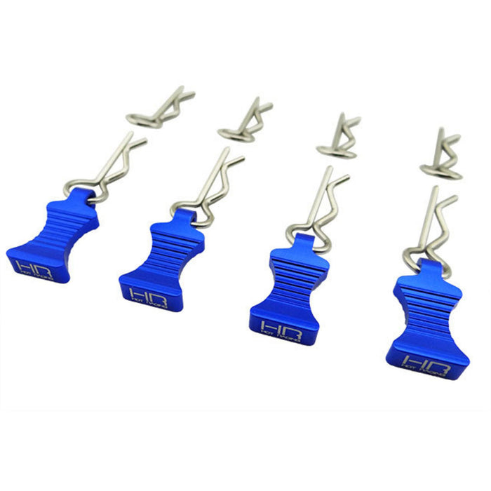 Hot Racing HRAAC03EZ06 1/10 Blue Aluminum EZ Pulls (4) Body Clips (8)