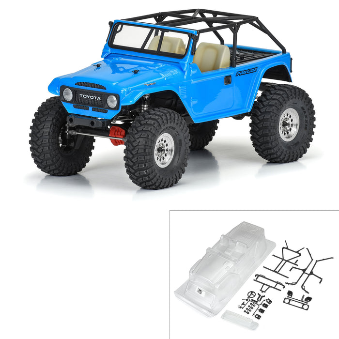 Pro-Line PRO362300 1979 Toyota Land Cruiser FJ40 Clear Body with Trail Cage & Scale Molded Accessories for 12.3"" (313mm) Wheelbase Scale Crawlers