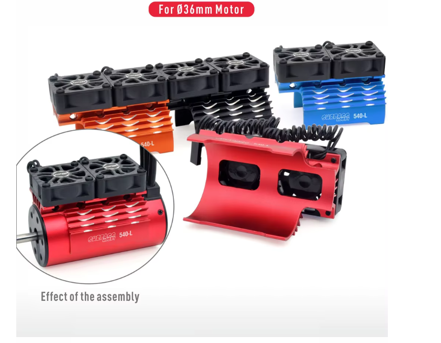 WORC WRC-HSF004BK Clip on Motor Heatsink Dual High Speed 30mm Cooling Fans 540 550 3660 3665 Carbon Fiber Guard BLACK