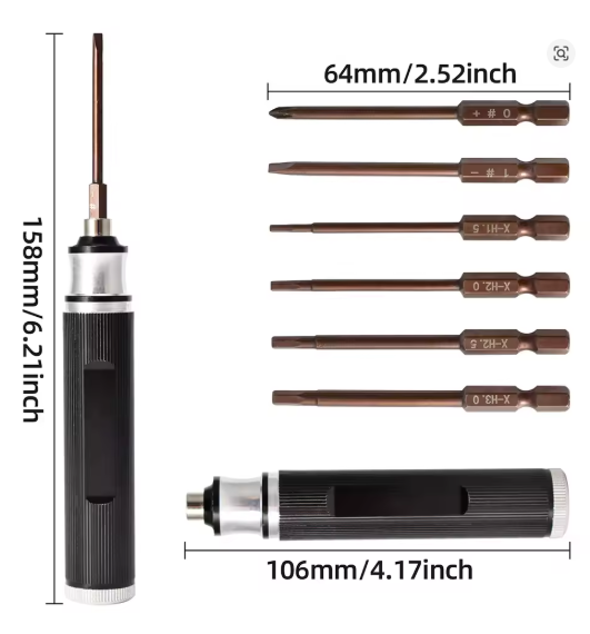 WORC WRC-9IMOD Hex Wrench Driver Set 1.5mm 2.0mm 2.5mm 3.0mm Philips Flat Tips Allen Aluminum Handle