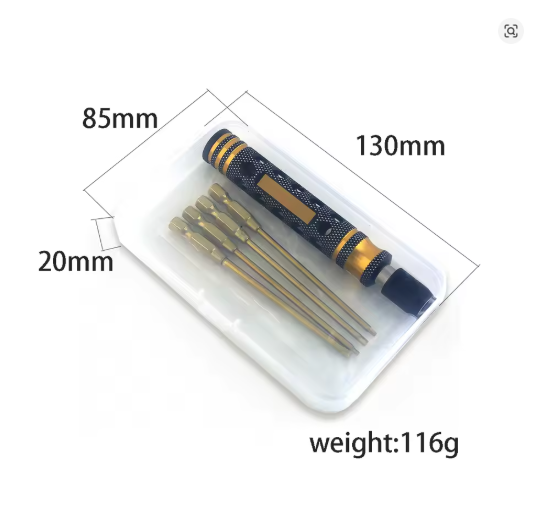 WORC WRC-G4N1 Hex Wrench Driver Set 1.5mm 2.0mm 2.5mm 3.0mm TiNi Tips Allen Gold Aluminum Handle Magnetic 1/4" Drive