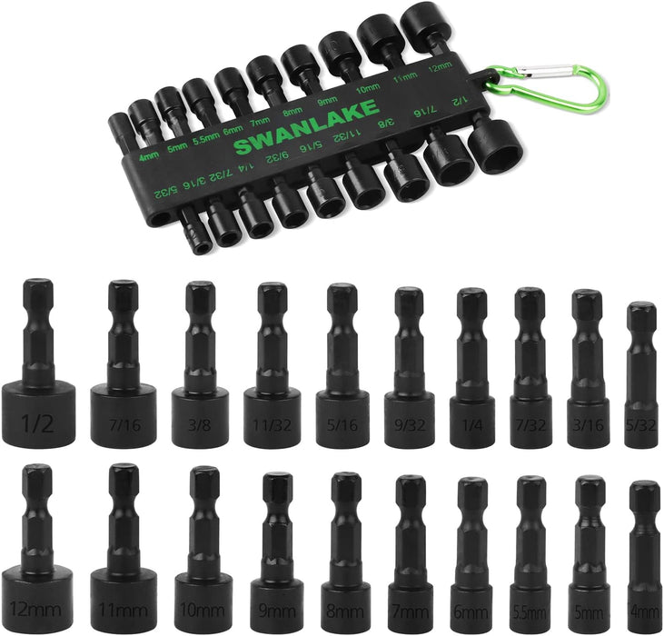 WRC1/4NUTDRIVER SWANLAKE 20PCS Power Nut Driver Set for Impact Drill, 1/4” Hex Head Drill Bit Set SAE and Metric