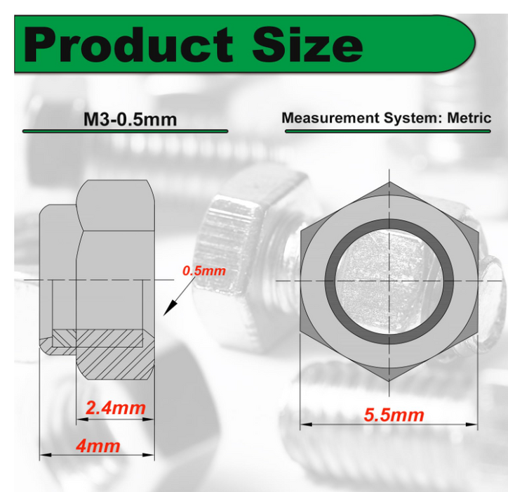 WORC 3mm / M3 Lock Nut (8) Stainless Steel M3x0.5mm Locknuts Nylon Inserted Hex WRC-LN-S-S-3MM