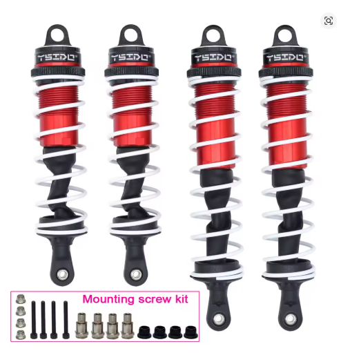 WORC 1/8 RED Aluminum Threaded Body 120mm Front, 140mm Rear Shock Set with Springs Coil Over 1/7