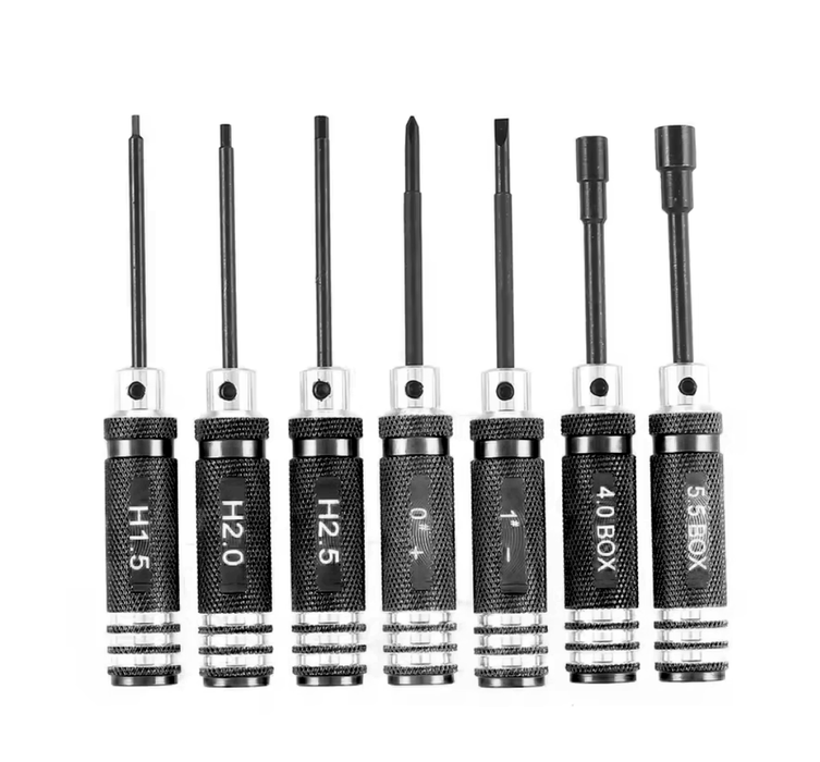 WORC WRC-T007BK Mini Aluminum Driver Set 1.5mm 2.0mm 2.5mm Hex Allen 4.0mm 5.5mm Nut Flat Philips 7pc BLACK