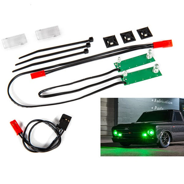 Traxxas TRA9496G Drag Slash C10 LED light set, front, complete (green) (includes lIght harness, power harness, zip ties (3))