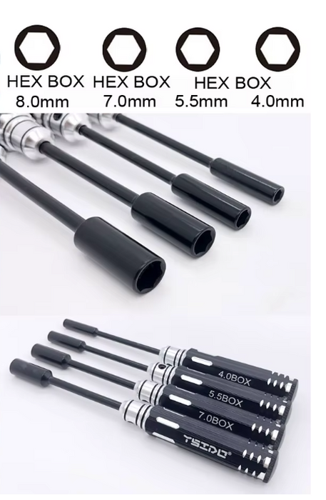 WORC WRC-T006BK Aluminum Handle Nut Driver Set 4.0mm 5.5mm 7.0mm 8.0mm 4pc BLACK