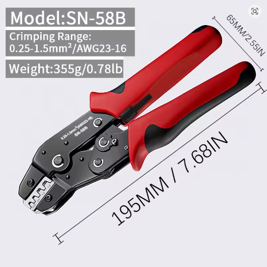 WORC WRC-SN-58B Ratcheting Servo Lead & Terminal Crimping Tool
For Dupont JST MOLEX Open Barrel Dupont Molex TE Terminals & EPC PCIE SATA Pins SN-58B