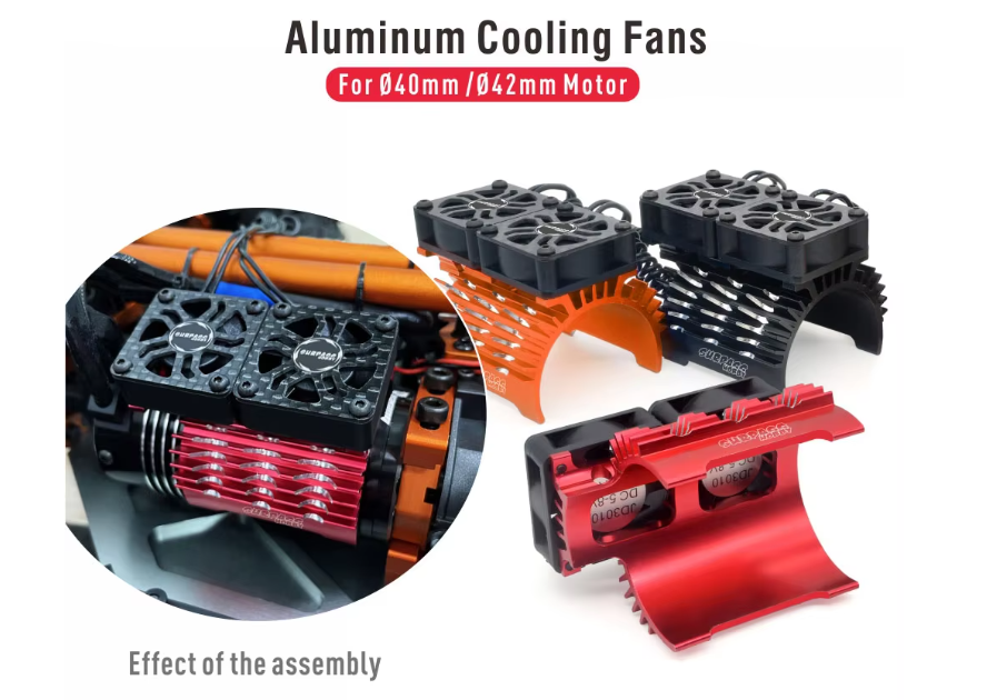 WORC WRC-HSF005BK 1/8 Clip on Heatsink Dual High Speed 30mm Cooling Fans 40mm 42mm 4268 4278 Motors Carbon Fiber Guard BLACK