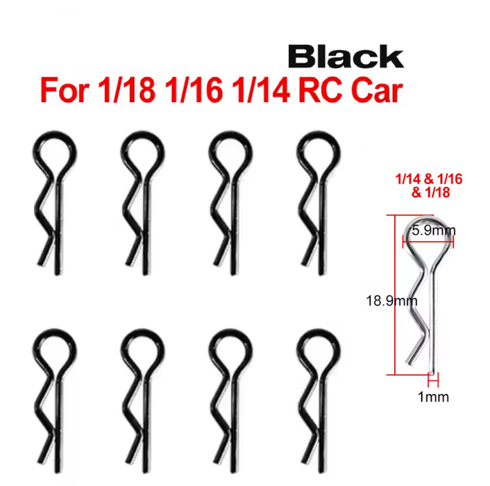 WORC Small BLACK Bent Up Body Clips (8 Pack) 1/14 1/16 1/18 Scale WRC-16BC-B