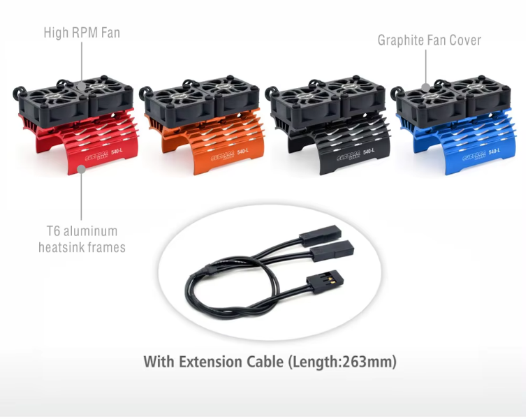 WORC WRC-HSF004BK Clip on Motor Heatsink Dual High Speed 30mm Cooling Fans 540 550 3660 3665 Carbon Fiber Guard BLACK