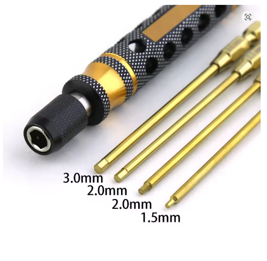 WORC WRC-G4N1 Hex Wrench Driver Set 1.5mm 2.0mm 2.5mm 3.0mm TiNi Tips Allen Gold Aluminum Handle Magnetic 1/4" Drive