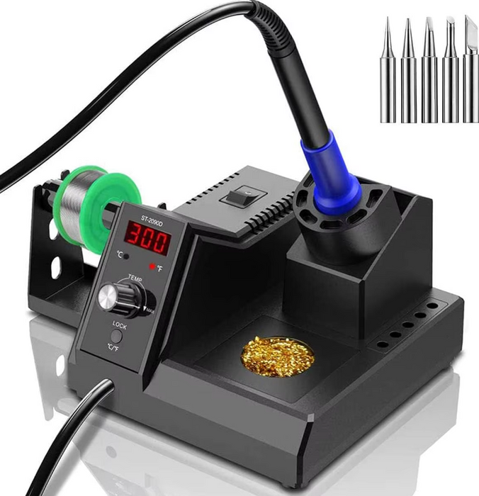WORC ST-2090D soldering Station, 110V 80W Digital Soldering Iron Kit With Smart Temperature Control (176°F-896°F), Auto Standby Sleep Solder Roll Stand