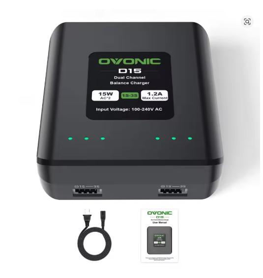 Ovonic D15 dual charger AC 15W 1.2a for 1s 2S 3S Lipo Balance battery charger