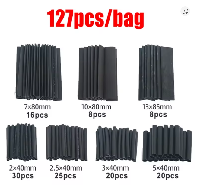 WORC Assorted Black Wire Heat Shrink 127pcs WRC-HS