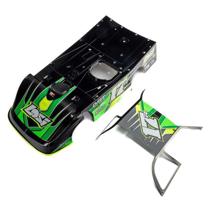 Losi Dirt Late Model Body Pre Painted BLACK GREEN, Decaled T2 22S DLM LOS-4241