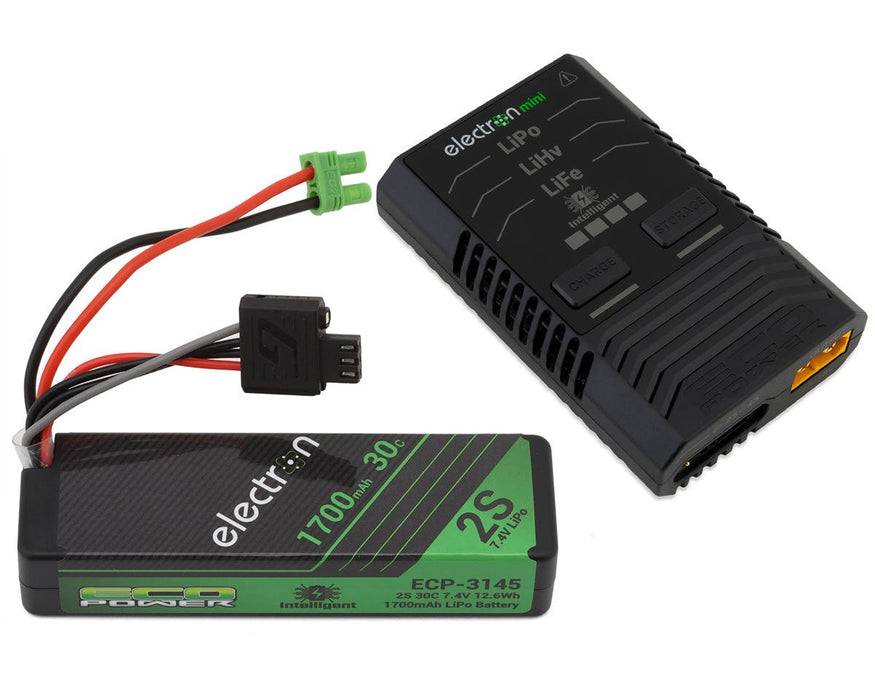 EcoPower ECP-1020 Intelligent 2S 1700mAh EC2 LiPo Battery/"Electron Mini" Charger Bundle (Losi™ Nascar/Arrma™ Grom Granite, Typhon, Mojave)
