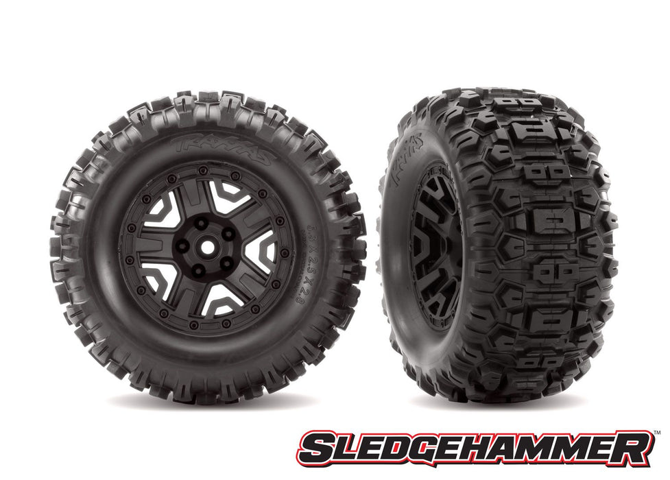 Traxxas TRA6792 5-Spoke 2.8" Black Wheels & Sledgehammer Tires (2) RUSTLER STAMPEDE