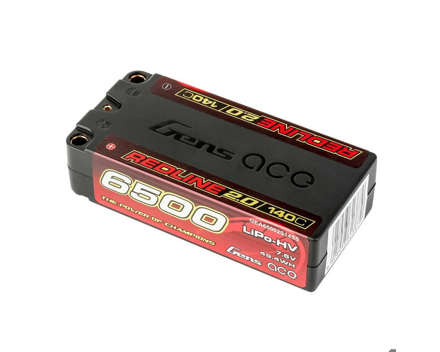 Gens Ace Redline 2.0 2S Shorty LiHV Battery 140C 7.6V 6500mAh w/ 5mm Bullets GEA65002S14S5