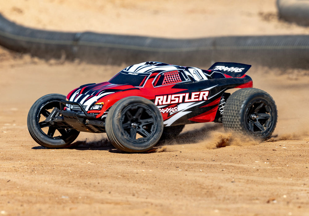 Traxxas TRA37254-8 RED X RTR Rustler 2WD XL-5 HD Clipless Body w/ NiMh Battery & USB-C Charger Titan 12T Brushed Motor